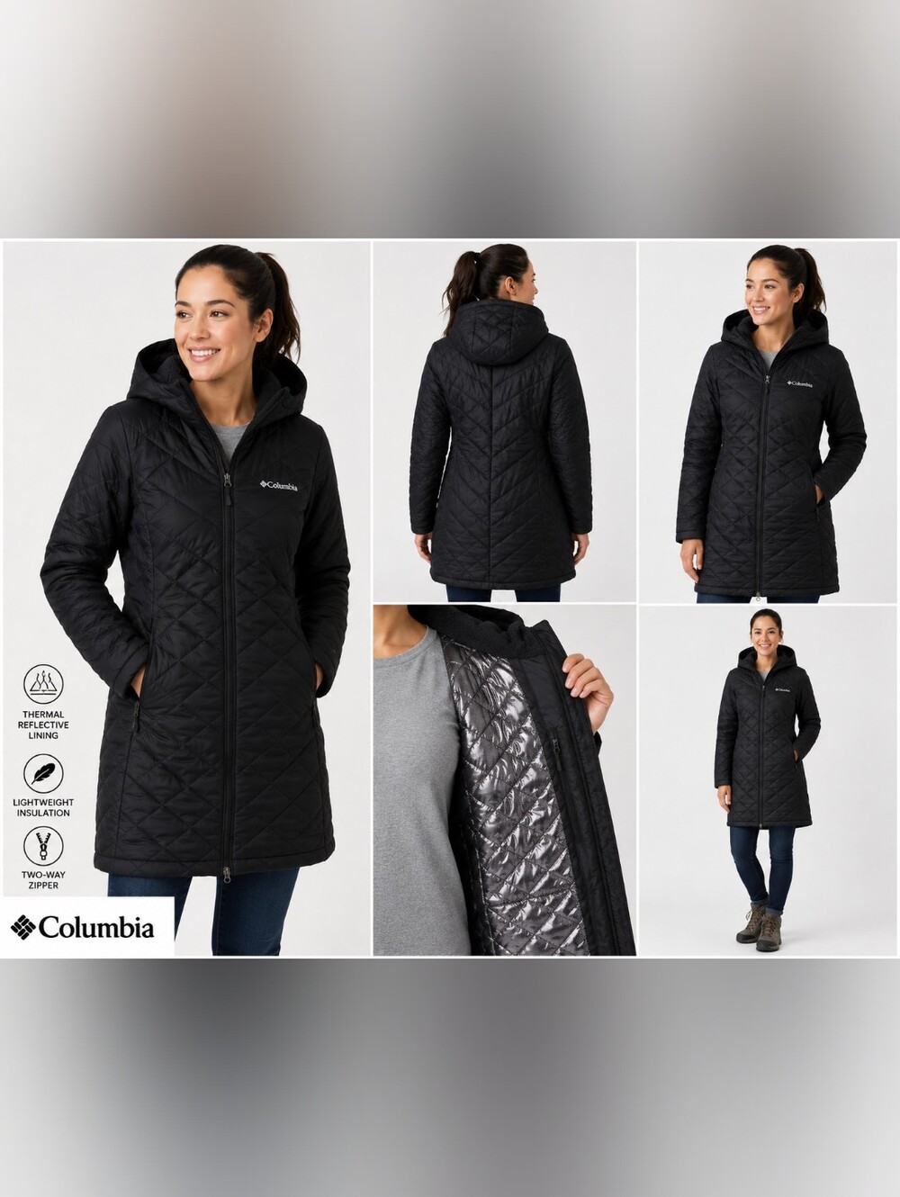 Columbia Women's Omni-Heat Hooded Long Puffer Jacket Black XS